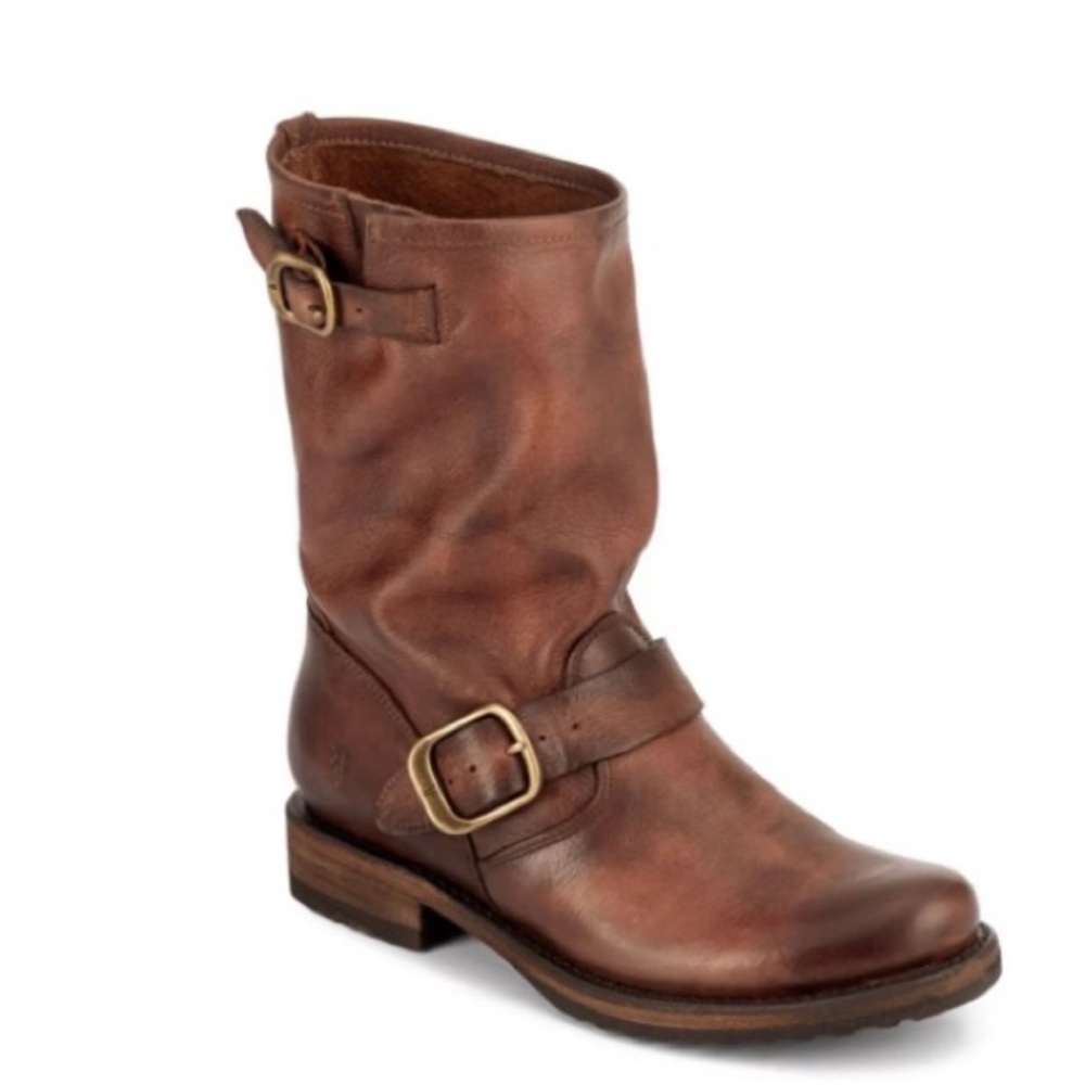 Frye Brown Leather Moto Boots